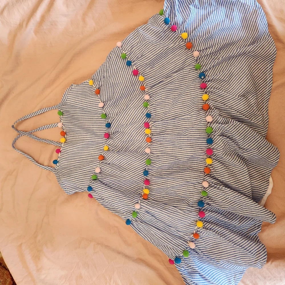 Striped Tommy Bahama Dress with Colorful Pom Poms - Picture 2 of 7